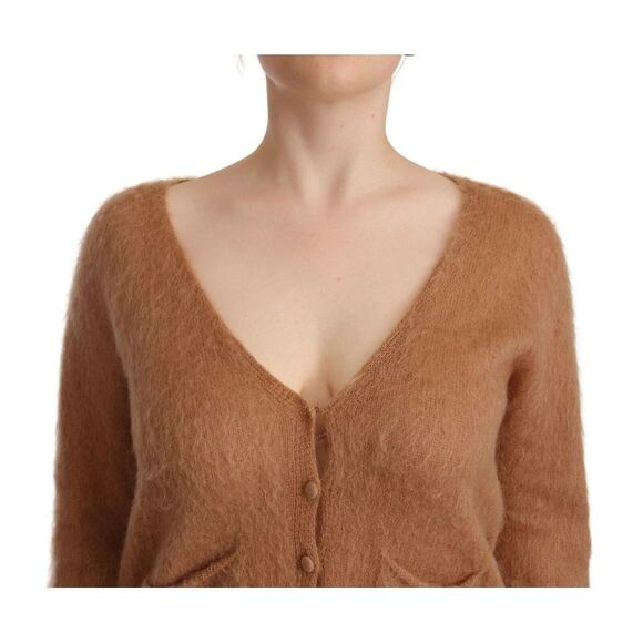 PINK MEMORIES Brown Cardigan V-Neck Long Sleeve Women's Sweater - Picture 4 of 4